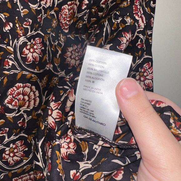 Anthropologie Othilia Sera Ruffled Blouse Black Floral Boho Fall Top Medium - Picture 6 of 8